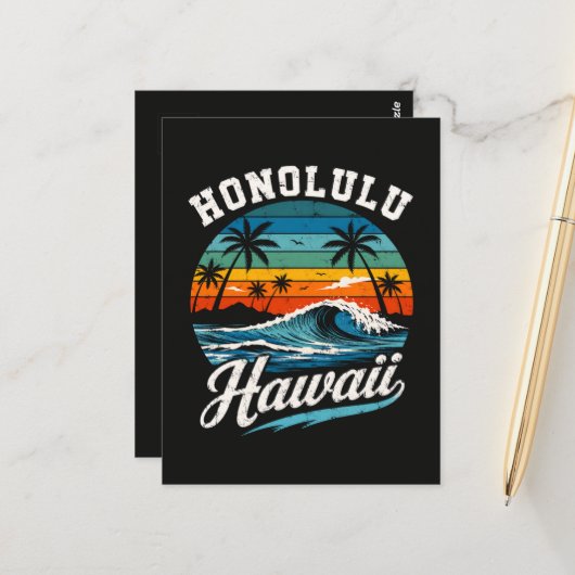 Honolulu Hawaï Surferszonsondergang Briefkaart (Voorkant / Achterkant in situ)