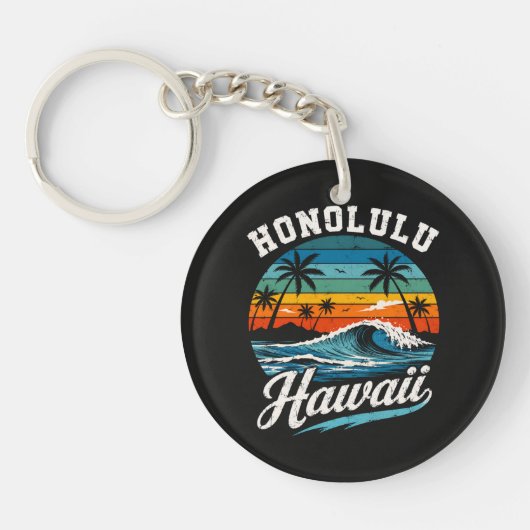 Honolulu Hawaï Surferszonsondergang Sleutelhanger (Voorkant)