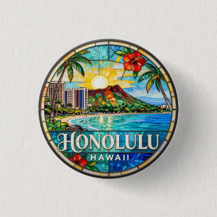 Honolulu Hawaï Tropische Silhouette 🌺 Ronde Button 3,2 Cm