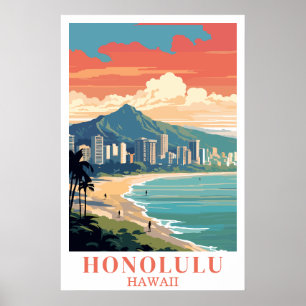 Honolulu Hawaï Vintage Reis Muur Kunst Poster