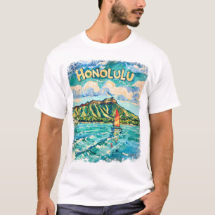 Honolulu Hawaï Vintage Reis Van Gogh Landschap T-shirt