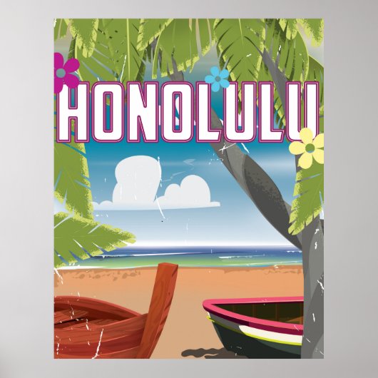Honolulu, Hawaï, VS vintage reisposter. Poster (Voorkant)
