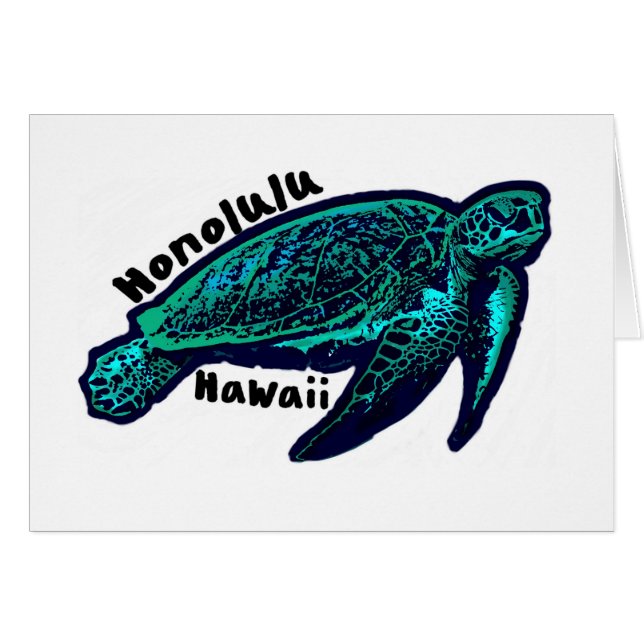 Honolulu Hawaii artistiek zee schildpad wenskaart (Voorkant Horizontaal)
