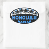 Honolulu Hawaii blauw zwarte palmen ovale stickers (Tas)