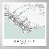 Honolulu Hawaii Blue Water Street Map Poster (Voorkant)