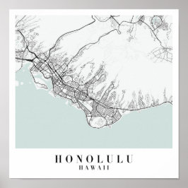 Honolulu Hawaii Blue Water Street Map Poster