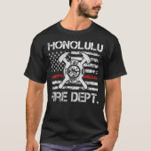 Honolulu Hawaii Brandweer Dunne Rode lijn Vuur T-shirt (Voorkant)