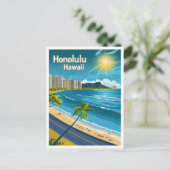Honolulu Hawaii Coastal Uitzicht Vintage Save the  Briefkaart (Staand voorkant)