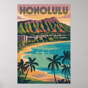 Honolulu Hawaii Illustratie Reis Kunst Vintage Poster