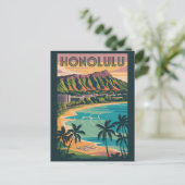 Honolulu Hawaii Illustration Travel Art Vintage Briefkaart (Staand voorkant)