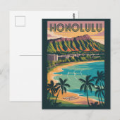 Honolulu Hawaii Illustration Travel Art Vintage Briefkaart (Voorkant / Achterkant)