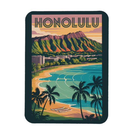 Honolulu Hawaii Illustration Travel Art Vintage Magneet (Verticaal)