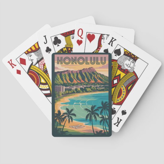Honolulu Hawaii Illustration Travel Art Vintage Pokerkaarten (Achterkant)