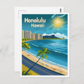 Honolulu Hawaii - Kustvaart Uitzicht Vintage reize Briefkaart (Voorkant / Achterkant)