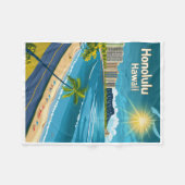 Honolulu Hawaii - Kustvaart Uitzicht Vintage reize Fleece Deken (Voorkant (Horizontaal))