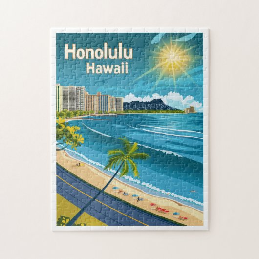 Honolulu Hawaii - Kustvaart Uitzicht Vintage reize Legpuzzel (Verticaal)