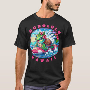 Honolulu Hawaii Meisjes Schattige Surfen Zee Schil T-shirt