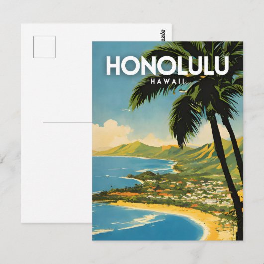 Honolulu Hawaii nostalgische reiskunst Briefkaart (Voorkant / Achterkant)