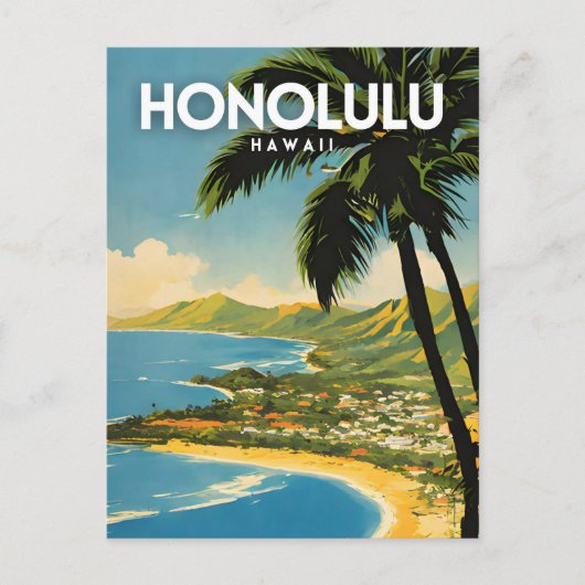 Honolulu Hawaii nostalgische reiskunst Briefkaart (Voorkant)