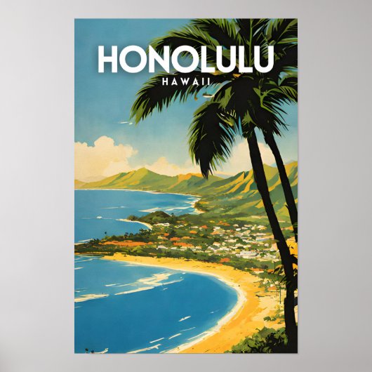 Honolulu Hawaii nostalgische reiskunst Poster (Voorkant)