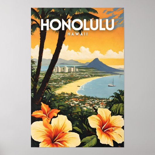 Honolulu Hawaii nostalgische reizen Poster (Voorkant)