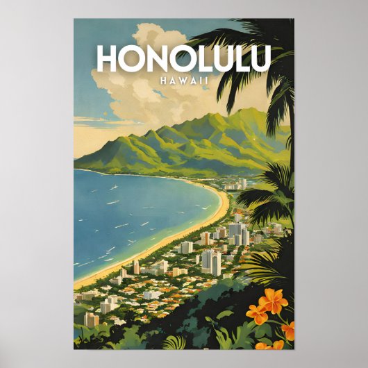 Honolulu Hawaii nostalgische vintage reiskunst Poster (Voorkant)