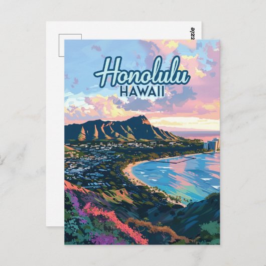 Honolulu Hawaii Oahu Waikiki Beach Diamondhead Briefkaart (Voorkant / Achterkant)