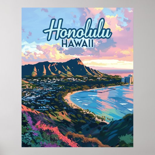 Honolulu Hawaii Oahu Waikiki Beach Diamondhead Poster (Voorkant)
