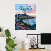 Honolulu Hawaii Oahu Waikiki Beach Diamondhead Poster (Thuiskantoor)