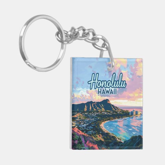 Honolulu Hawaii Oahu Waikiki Beach Diamondhead Sleutelhanger (Voorkant Links)