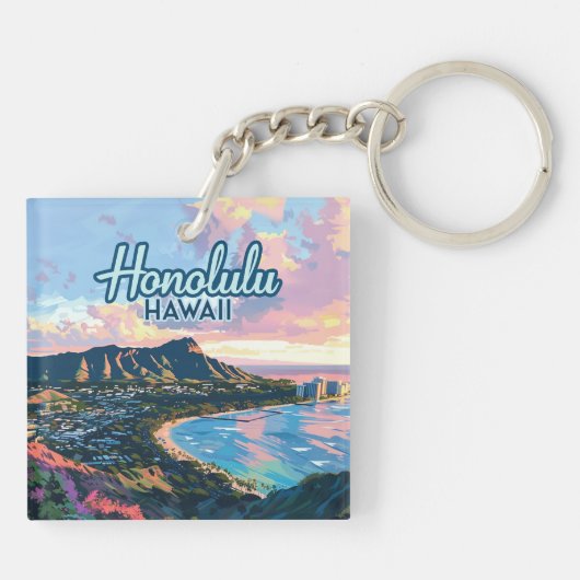 Honolulu Hawaii Oahu Waikiki Beach Diamondhead Sleutelhanger (Achterkant)