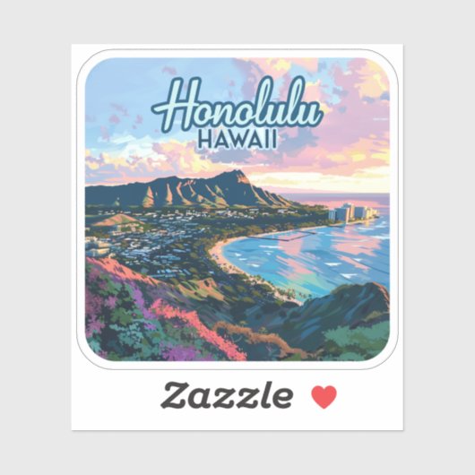 Honolulu Hawaii Oahu Waikiki Beach Diamondhead Sticker (Vel)