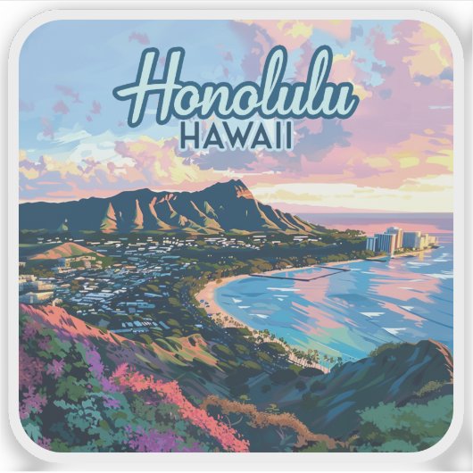 Honolulu Hawaii Oahu Waikiki Beach Diamondhead Sticker (Voorkant)