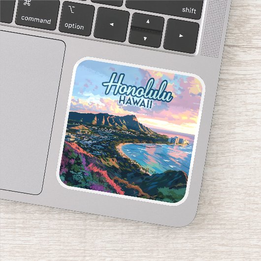 Honolulu Hawaii Oahu Waikiki Beach Diamondhead Sticker (Detail)