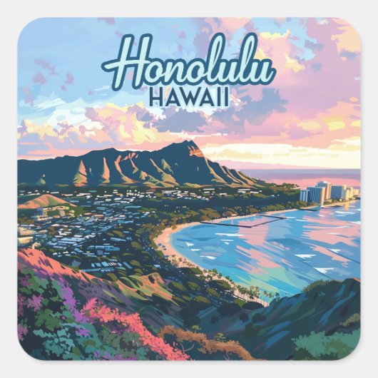Honolulu Hawaii Oahu Waikiki Beach Diamondhead Vierkante Sticker (Voorkant)