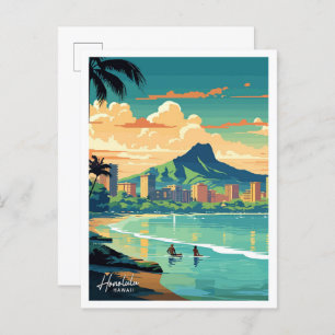 Honolulu Hawaii Reizen illustratie Briefkaart