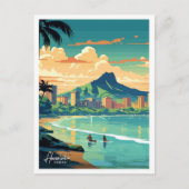 Honolulu Hawaii Reizen  illustratie Briefkaart (Voorkant)