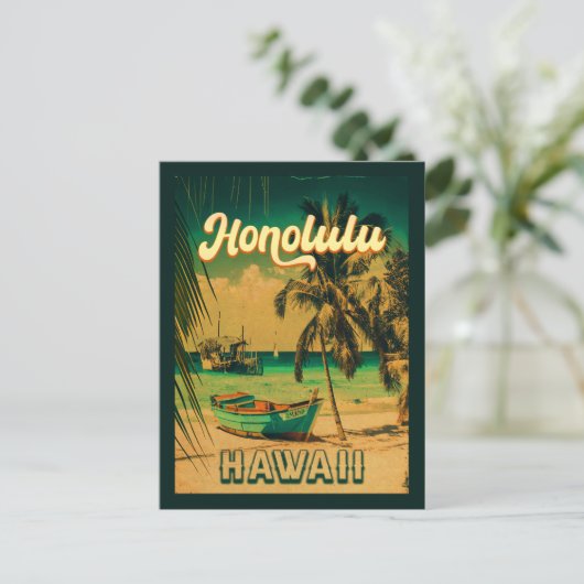 Honolulu Hawaii Retro Palmbomen 60s Briefkaart (Staand voorkant)