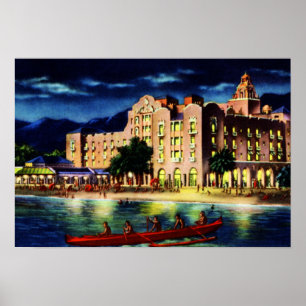 Honolulu Hawaii Royal Hawaiian bij nacht Poster