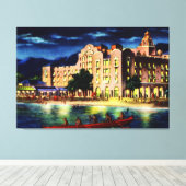 Honolulu Hawaii Royal Hawaiian Hotel 's nachts Canvas Afdruk (Insitu (Houten vloer))