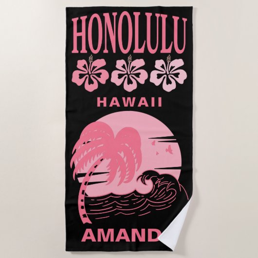 Honolulu Hawaii Roze Strand Verloofd Met Meisjes U Strandlaken (Voorkant)