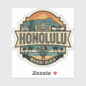 Honolulu Hawaii Skyline Beach Travel Badge Sticker (Vel)