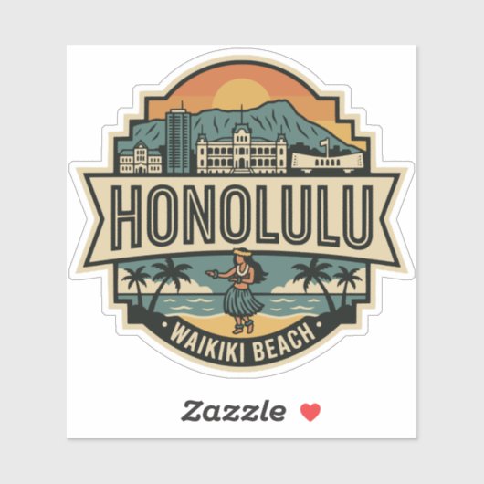 Honolulu Hawaii Skyline Beach Travel Badge Sticker (Vel)