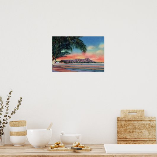 Honolulu Hawaii - Sunset on Diamond Head Poster (Keuken)