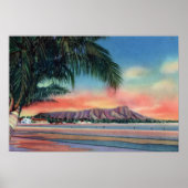 Honolulu Hawaii - Sunset on Diamond Head Poster (Voorkant)