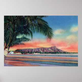 Honolulu Hawaii - Sunset on Diamond Head Poster