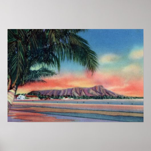Honolulu Hawaii - Sunset on Diamond Head Poster (Voorkant)