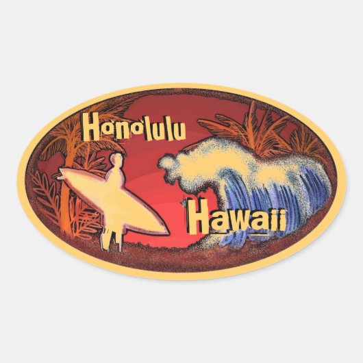 Honolulu Hawaii surfer golven kunst oranje sticker (Voorkant)