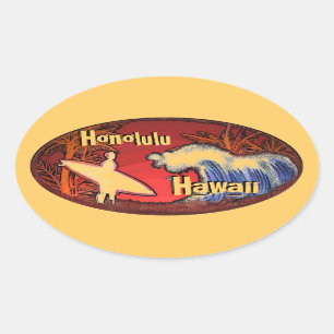 Honolulu Hawaii surfer golven kunst oranje sticker