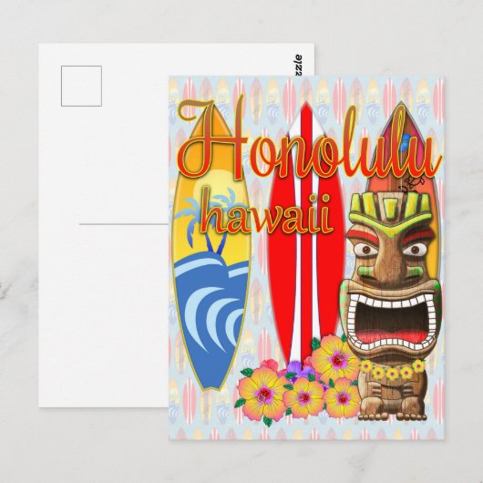 Honolulu Hawaii Tiki Surf Briefkaart (Voorkant / Achterkant)
